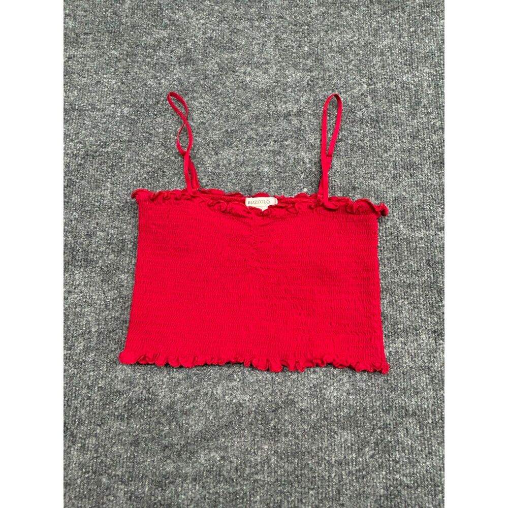 Bozzolo Women's Red Smocked Cami Tank Top Ruffle Trim Adjustable Straps Size S